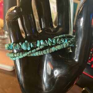 Triple Strand Nugget Beaded Turquoise Sterling Silver .925 7.5” Heishi Bracelet